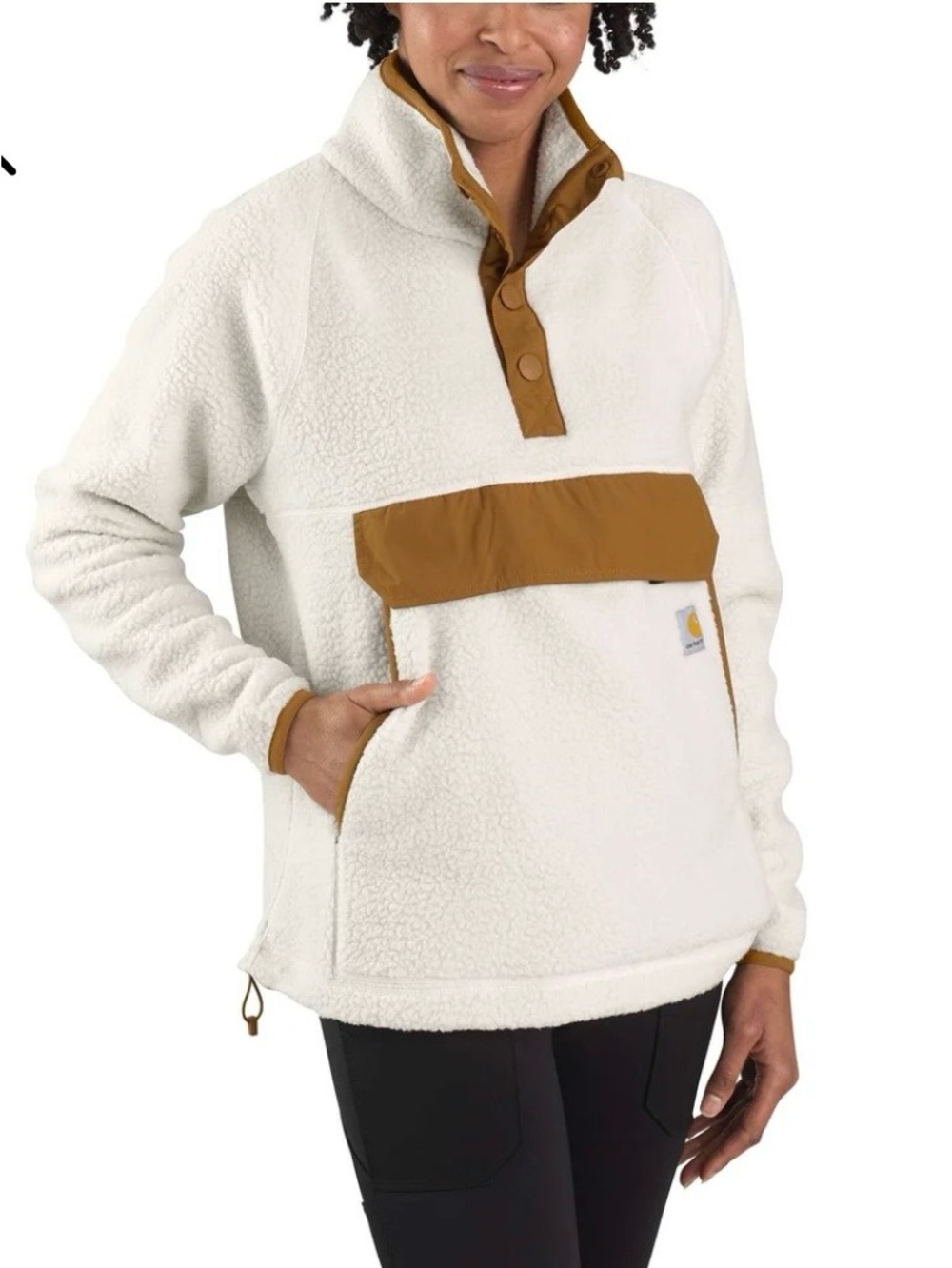 Carhartt Cream Sherpa Pullover with Brown Contrast Trim